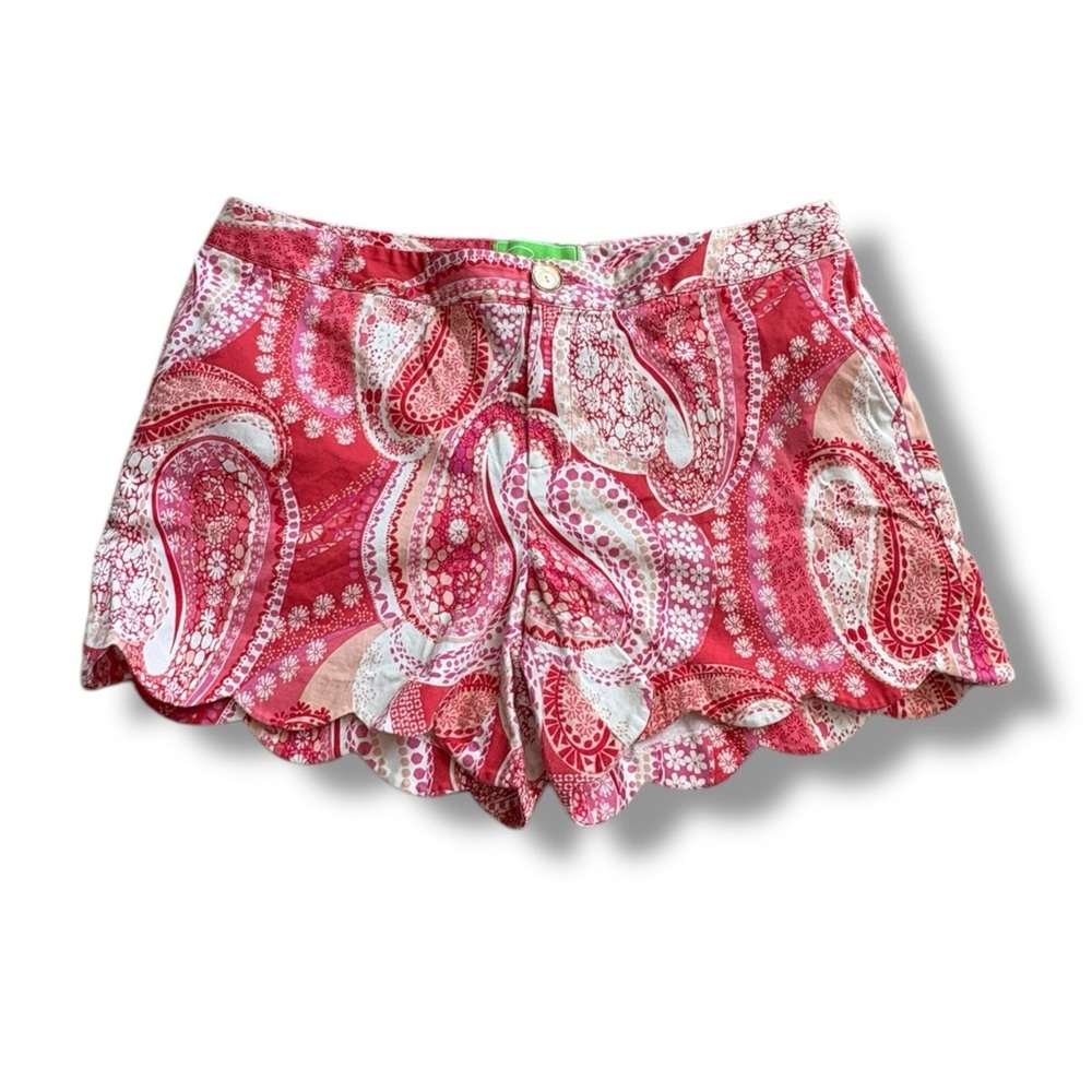 Pappagallo Women's Scalloped Hem Shorts Pink Paisley Print size 12